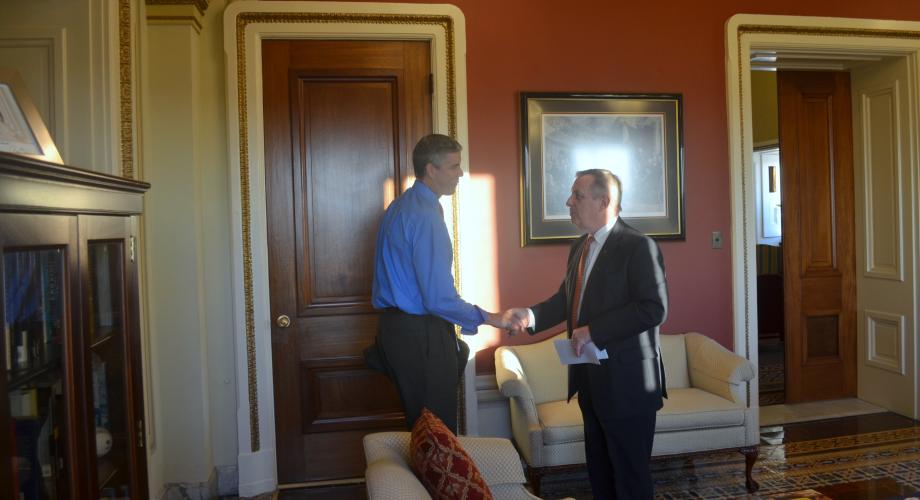 U.S. Senator Dick Durbin (D-IL) met with Secretary of the Department of Education Arne Duncan to discuss for-profit schools. Durbin has been an advocate for oversight of these institutions, which account for 46 percent of all student loan defaults.
